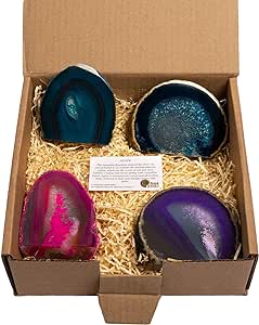 British Fossils Gift Boxed Genuine Brazilian Agate Ornaments (Mixed Colours - Set of 4) - ghostswithin