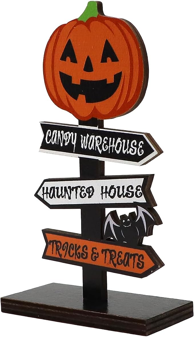 ALLY-MAGIC Halloween Table Decoration, Halloween Wooden Ornament Happy Halloween Wooden Sign Stand Table Decorations for Halloween Party Window Mantel Tabletop Decoration