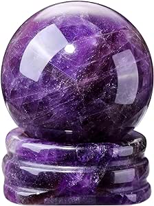 CrystalTears Amethyst Healing Crystal Gemstone Ball Polished Natural Quartz Crystal Stone Sphere Ornament for Reiki Healing Divination Meditation Feng Shui Home Office Decor Crystal Gift 1.18” - ghostswithin