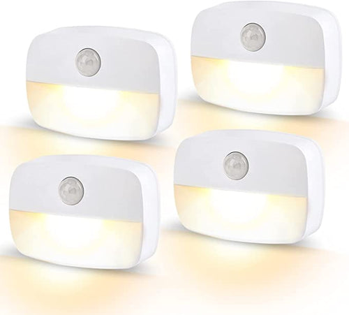 LED Motion Sensor Night Light, [4 Pack] Stick-On Night Light by Battery Powered, Stair Sensor Lights Indoors, Auto/ON/Off Light for Toilet, Hallway, Closet, Kitchen, Children's Room, Warm White Light - ghostswithin