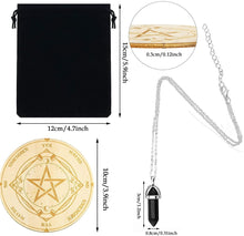 Load image into Gallery viewer, 3PCS Pendulum Board Dowsing Divination, Star Pendulum Board Wooden Divination Board Carven Board 1PC Crystal Dowsing Pendulum Necklace Witchcraft Supplies Metaphysical Message Board with Velvet Bag
