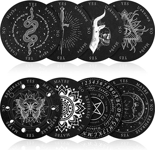 8 Pack Pendulum Board for Divination Dowsing Board Divination Metaphysical Message Witch Wooden Board Wiccan Decision Making Pendulum Kits for Beginners, Witchcraft Altar Supplies, 6 Inch - ghostswithin