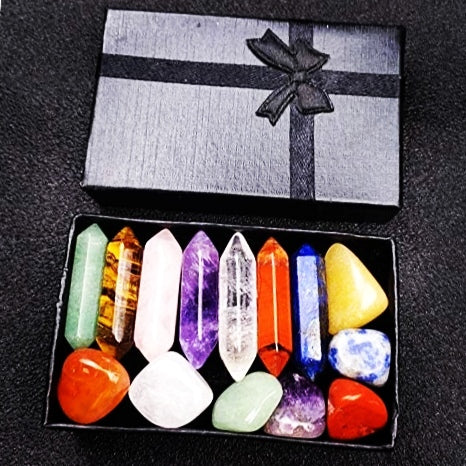 Premium Healing Crystals Kit in Gift Box 7 Chakra Set Tumbled Stones 7 Chakra Stone Set Crystals Sets for Beginners Meditation Stone Yoga Am - ghostswithin