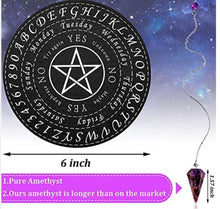 Load image into Gallery viewer, 5 Pieces Pendulum Board Dowsing Divination Set Include 4 Pieces Metaphysical Message Board Wooden Divination Board and 1 Pieces Crystal Amet
