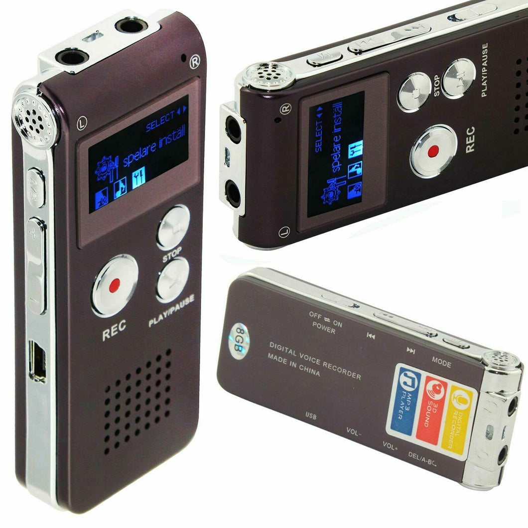 Rechargeable 8GB Digital Audio/Sound/Voice Recorder Dictaphone MP3 Player